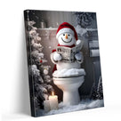 Sunwes Funny Snowman Bathroom Wall Art - Festive Holiday Humor Snowman Canvas Pictures Print for Bathroom Living Room Christmas Decor, Quirky Aesthetics Seasonal Wall Art