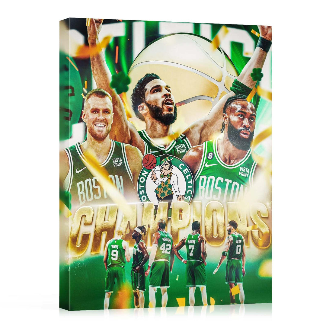 2024 Boston Celtics 2024 NBA Champions Team Composite Canvas Wall Art Painting, Gifts for Basketball Player Fans, NBA Champions Team Pictures Print On Canvas for Home Decoration