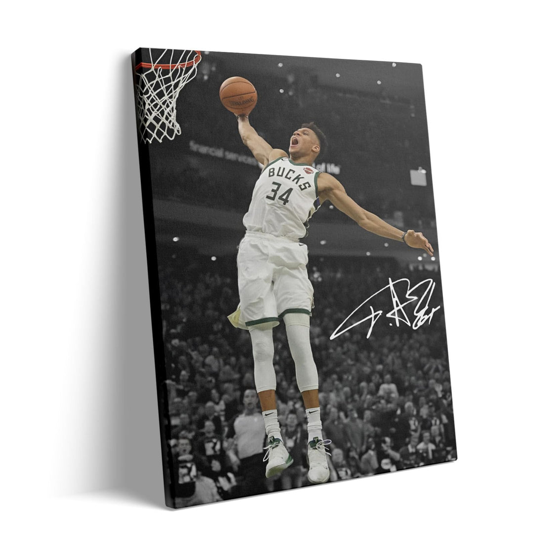 Giannis Antetokounmpo Dunk Print Poster for Bedroom Living Room Wall Decor, NBA Star Oil Painting Inspirational Sports Pictures Decoration