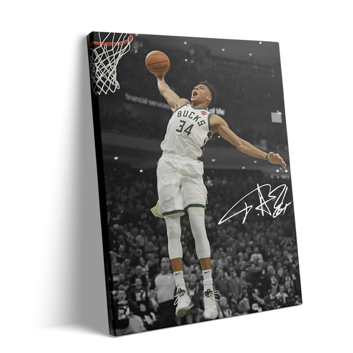 Giannis Antetokounmpo Dunk Print Poster for Bedroom Living Room Wall Decor, NBA Star Oil Painting Inspirational Sports Pictures Decoration