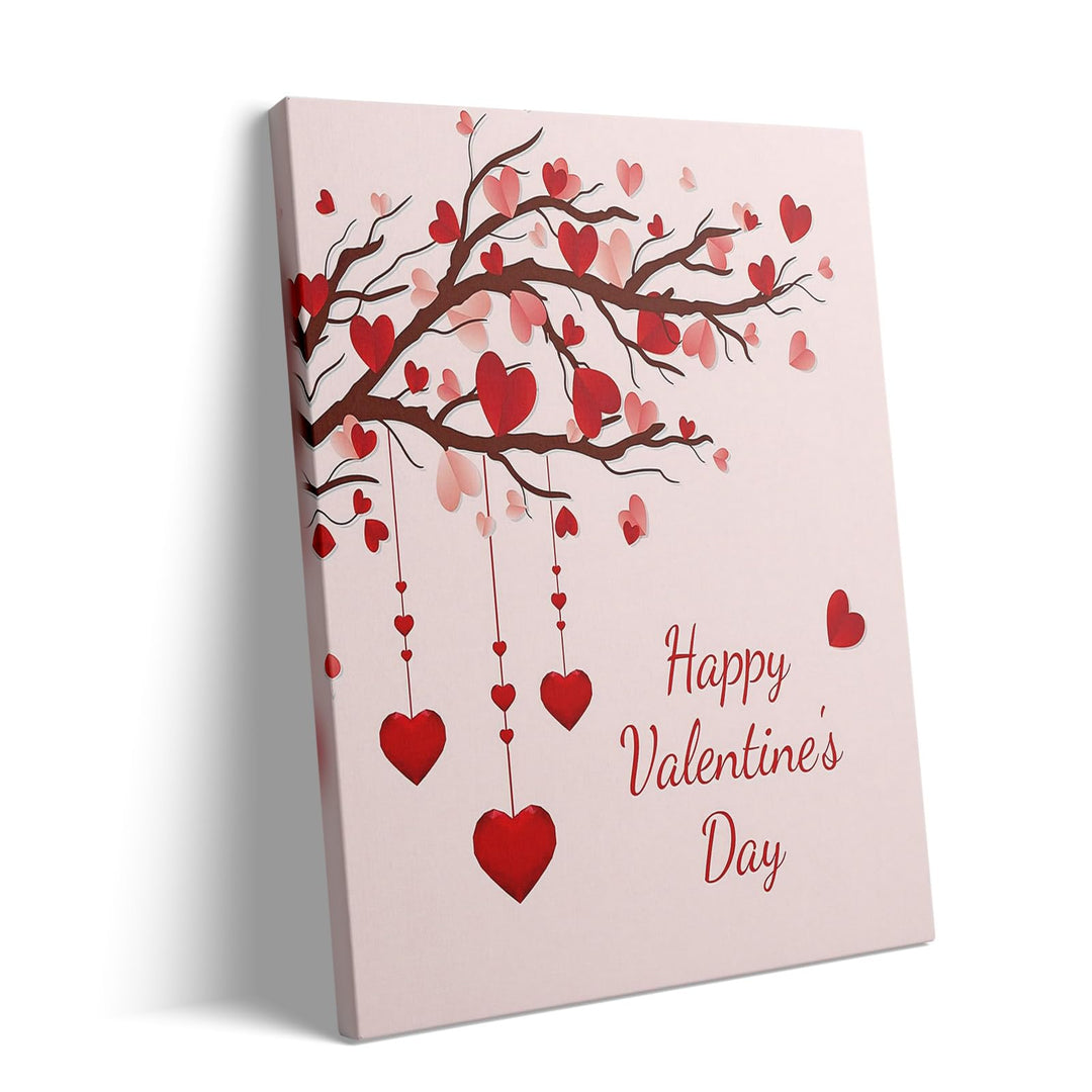 Valentine's Day Canvas Wall Art Romantic Heart Pictures Print, Happy Valentine's Day Heart Tree Design with Red Hearts, Romantic Wall Oil Painting for Living Room, Bedroom