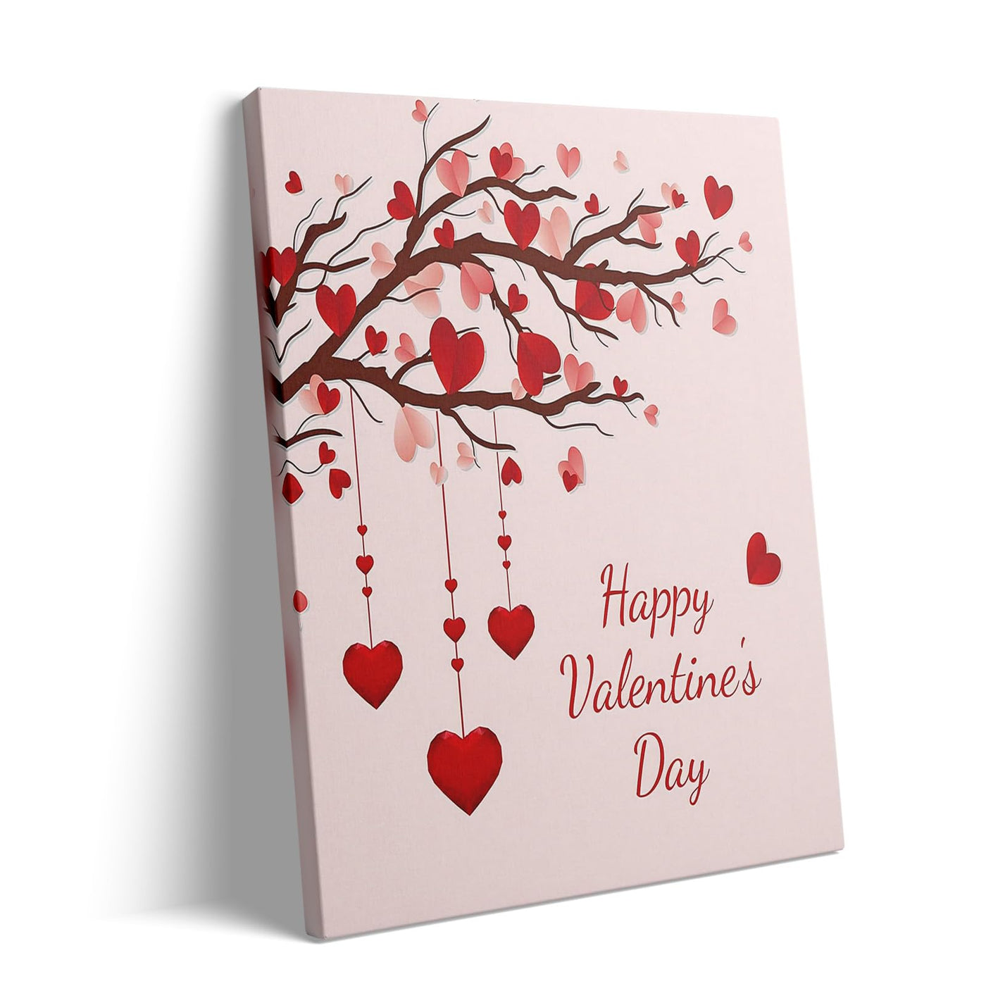 Valentine's Day Canvas Wall Art Romantic Heart Pictures Print, Happy Valentine's Day Heart Tree Design with Red Hearts, Romantic Wall Oil Painting for Living Room, Bedroom