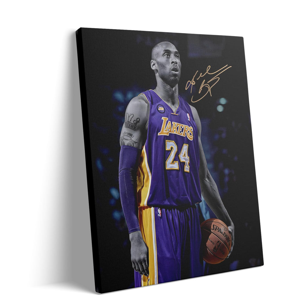 Kobe Bryant Canvas Wall Art Decor - Iconic Los Angeles Lakers No. 24 Basketball Artwork with Autograph Style Print, Inspirational Sports Canvas for Home, Office or Gym Wall Decor