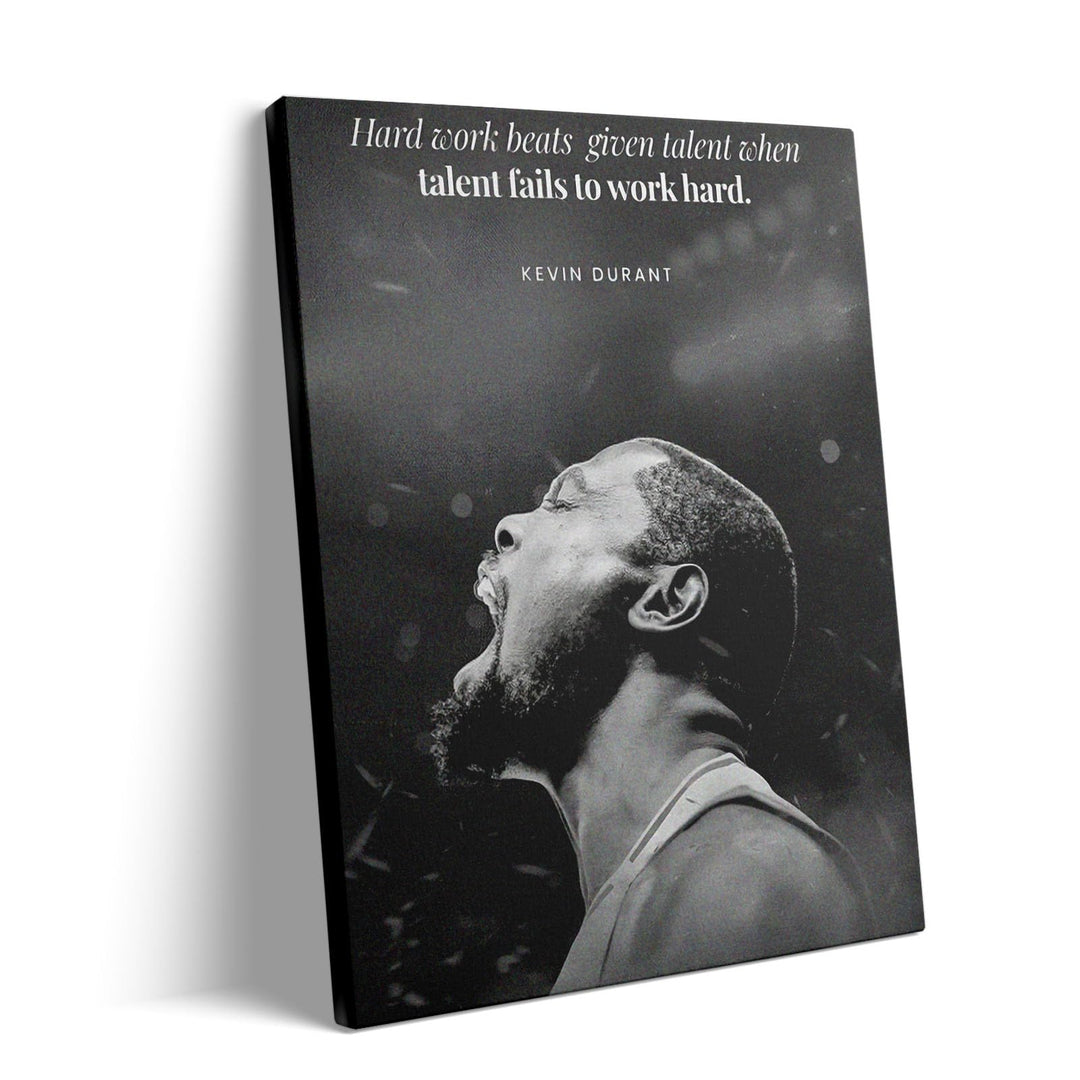 NBA Canvas Wall Art Decor - Kevin Durant Motivational Quote Poster, Hard Work Beats Talent Basketball Artwork, Black and White Inspirational Canvas Decor