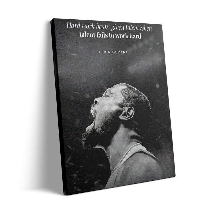 NBA Canvas Wall Art Decor - Kevin Durant Motivational Quote Poster, Hard Work Beats Talent Basketball Artwork, Black and White Inspirational Canvas Decor