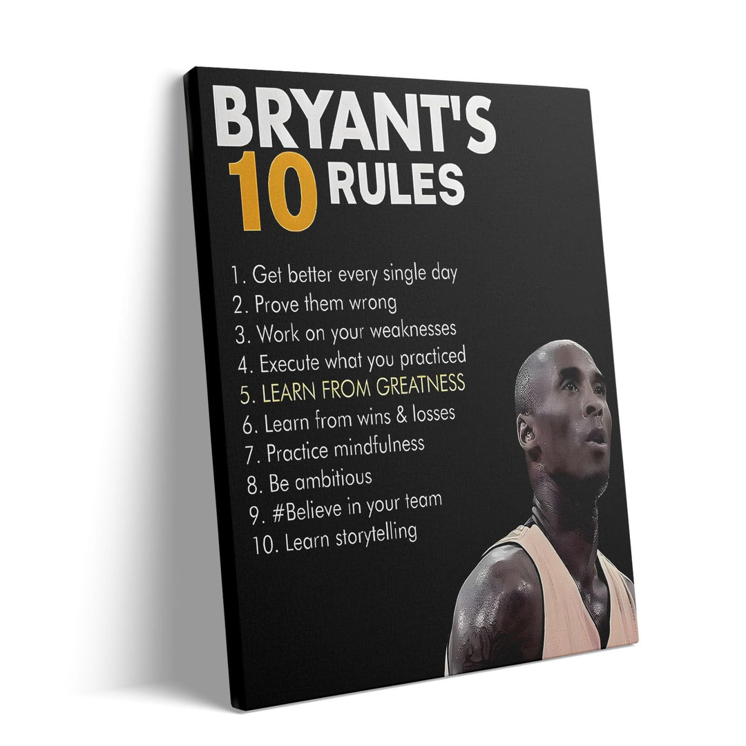 Kobe Bryant’s 10 Rules Motivational Canvas Wall Art - Inspirational Basketball Quote Poster Print Canvas Basketball Motivational Wall Decor for Office, Gym, Living Room or Bedroom