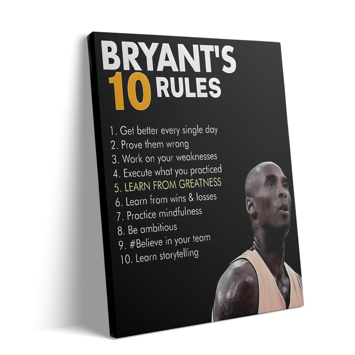 Kobe Bryant’s 10 Rules Motivational Canvas Wall Art - Inspirational Basketball Quote Poster Print Canvas Basketball Motivational Wall Decor for Office, Gym, Living Room or Bedroom