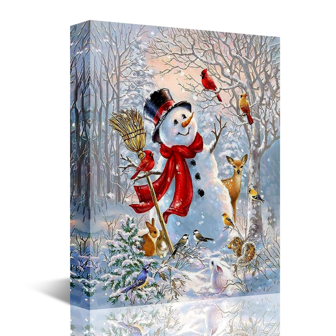Christmas Wall Art Snowman Wall Decor Canvas Pictures Prints Christmas Home Decorations Snowman Painting Winter Red Wall Decor for Living Room Bedroom Xmas Party Artworks Gifts