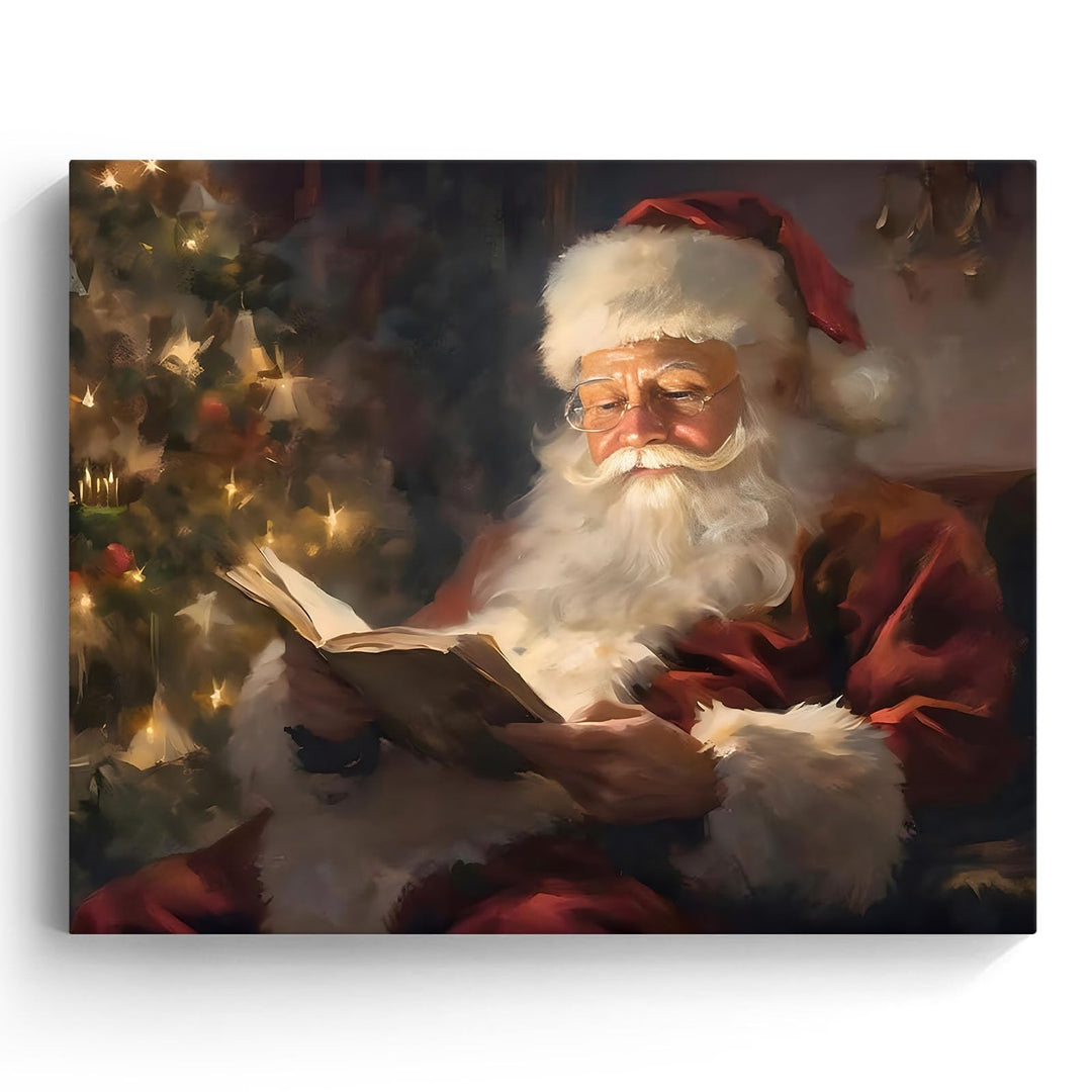 Christmas Wall Art Santa Wall Decor Canvas Classic Santa Reading by Christmas Tree Pictures Print Framed Xmas Canvas Wall Artwork for Living Room Bedroom