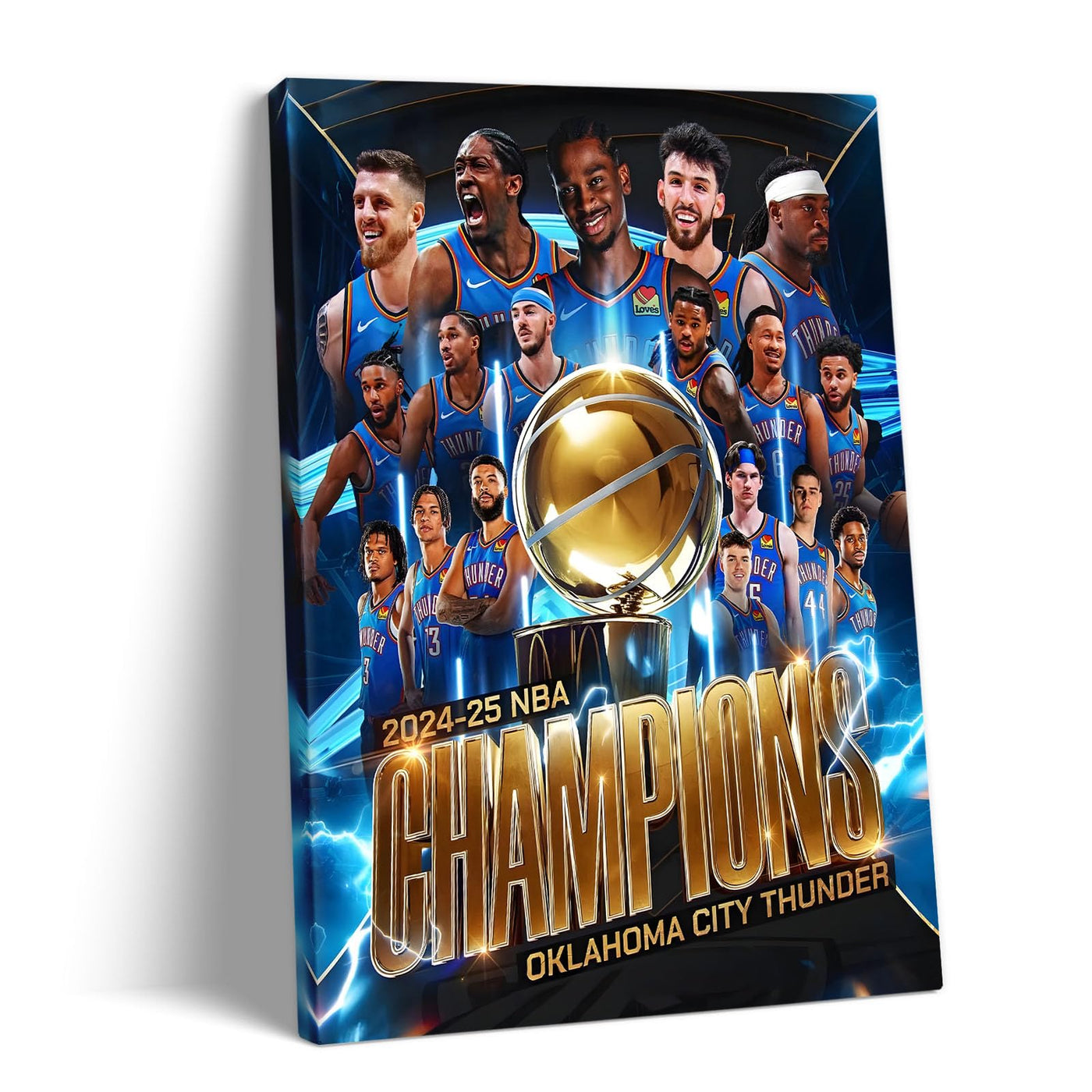 2025 NBA Finals Canvas Wall Art Decor Framed Painting - Oklahoma City Thunder Championship Team Poster Print, Golden Trophy Basketball Oil Painting, Sports Celebration Canvas Decor