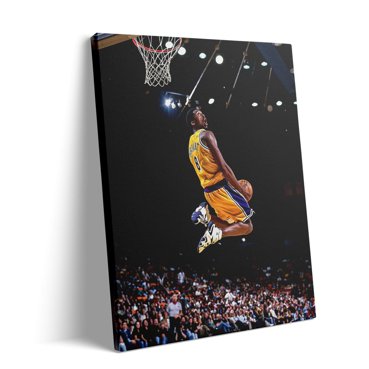 Kobe Bryant Canvas Wall Art Decor -Iconic Dunk Lakers No. 8 Action Shot, Basketball Legend Poster Print for Sports Fans, Dynamic Home and Office Wall Decor