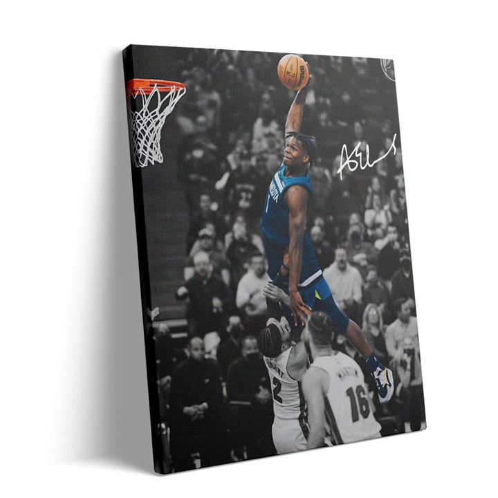 NBA Canvas Wall Art Decor - Anthony Edwards Iconic Dunk, Timberwolves Slam Dunk Action, High-Flying Basketball Moment, Sports Poster for Home