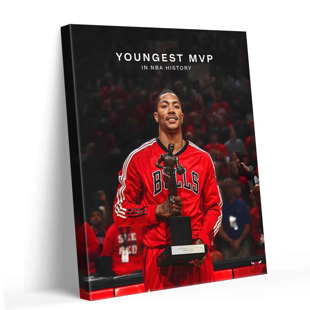 Derrick Rose Canvas Wall Decor, Youngest MVP Pictures Print NBA Poster Print Chicago Bulls Legend Superstar Cover Oil Painting Living Room Office Study Game Room