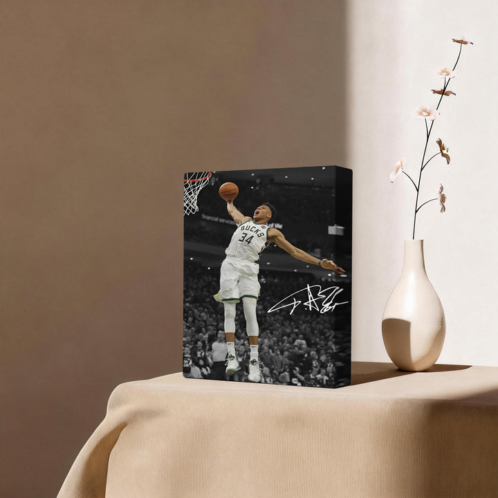 Giannis Antetokounmpo Dunk Print Poster for Bedroom Living Room Wall Decor, NBA Star Oil Painting Inspirational Sports Pictures Decoration