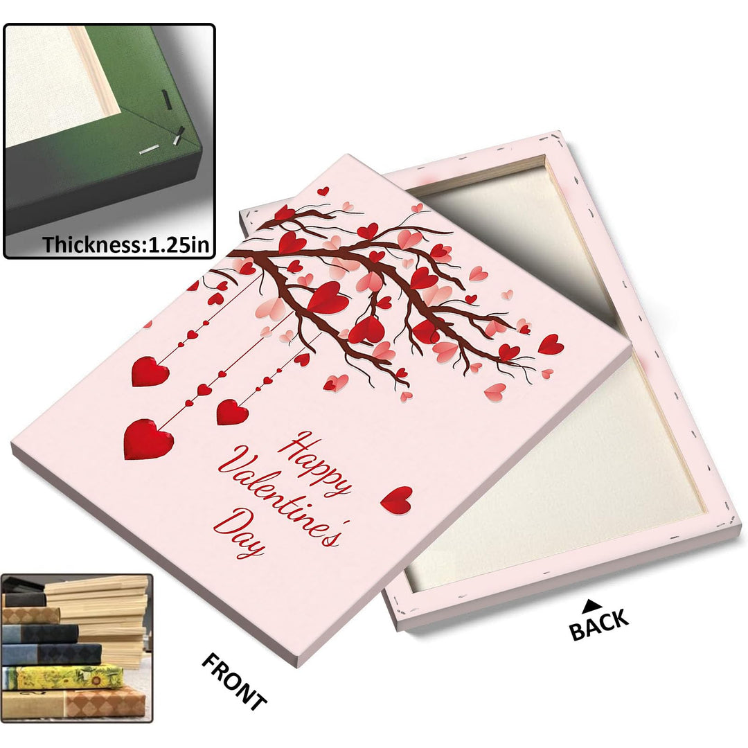Valentine's Day Canvas Wall Art Romantic Heart Pictures Print, Happy Valentine's Day Heart Tree Design with Red Hearts, Romantic Wall Oil Painting for Living Room, Bedroom