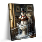Sunwes Christmas Bathroom Wall Art Snowman Decor Snowman Reading on Toilet Icy Winter Humor Canvas Pictures Print Funny Christmas Wall Decor Artwork for Bathroom