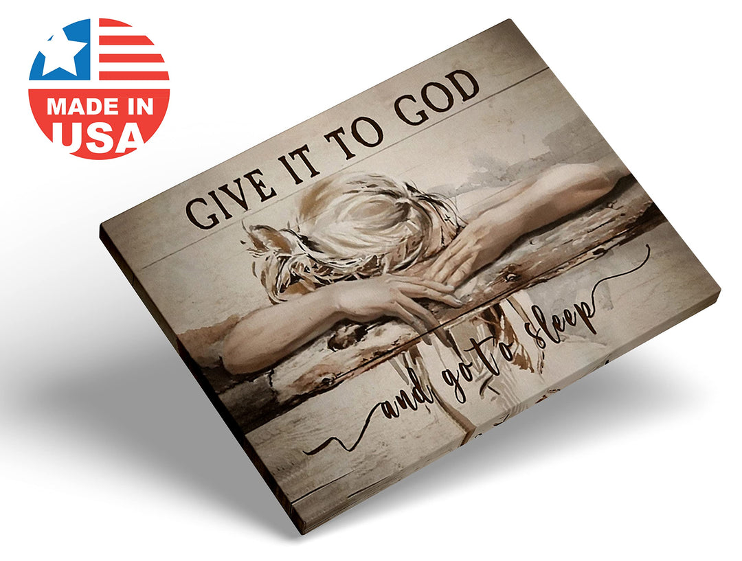 Inspirational Canvas Wall Art - 'Give It to God, and Go to Sleep' Quote - Christian Wall Art for Bedroom House Decor