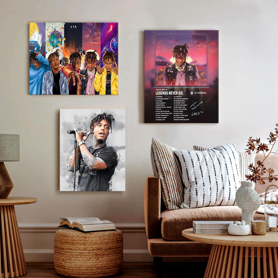 Juice WRLD Canvas Wall Art Evolution Collage Wall Decor Vibrant Rapper Print Poster, Inspirational Music Aesthetic Picture Artwork for Bedroom Game Room Living Room Bar Studio Decor