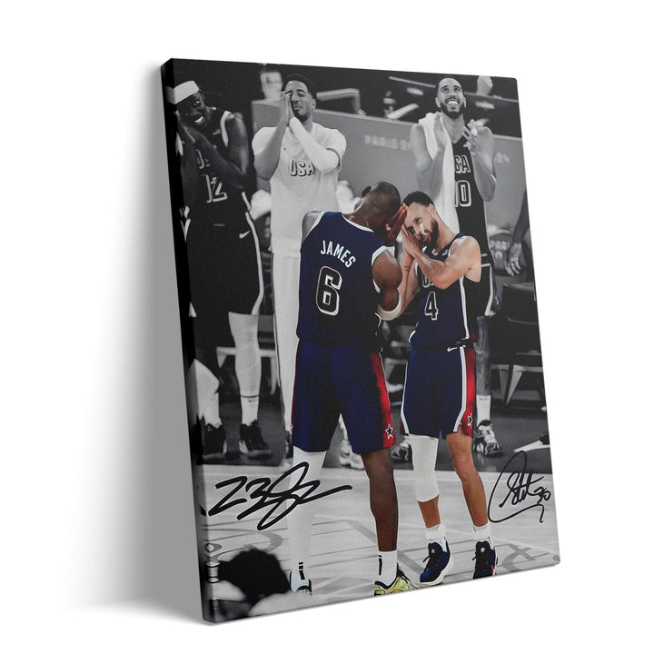 NBA Canvas Wall Art Decor - LeBron James and Stephen Curry Team USA Basketball Print Iconic Sleep Celebration Poster Sports Wall Art for Game Room Bedroom Living Room Man Cave Dorm Room Decor Gift for Basketball Fans