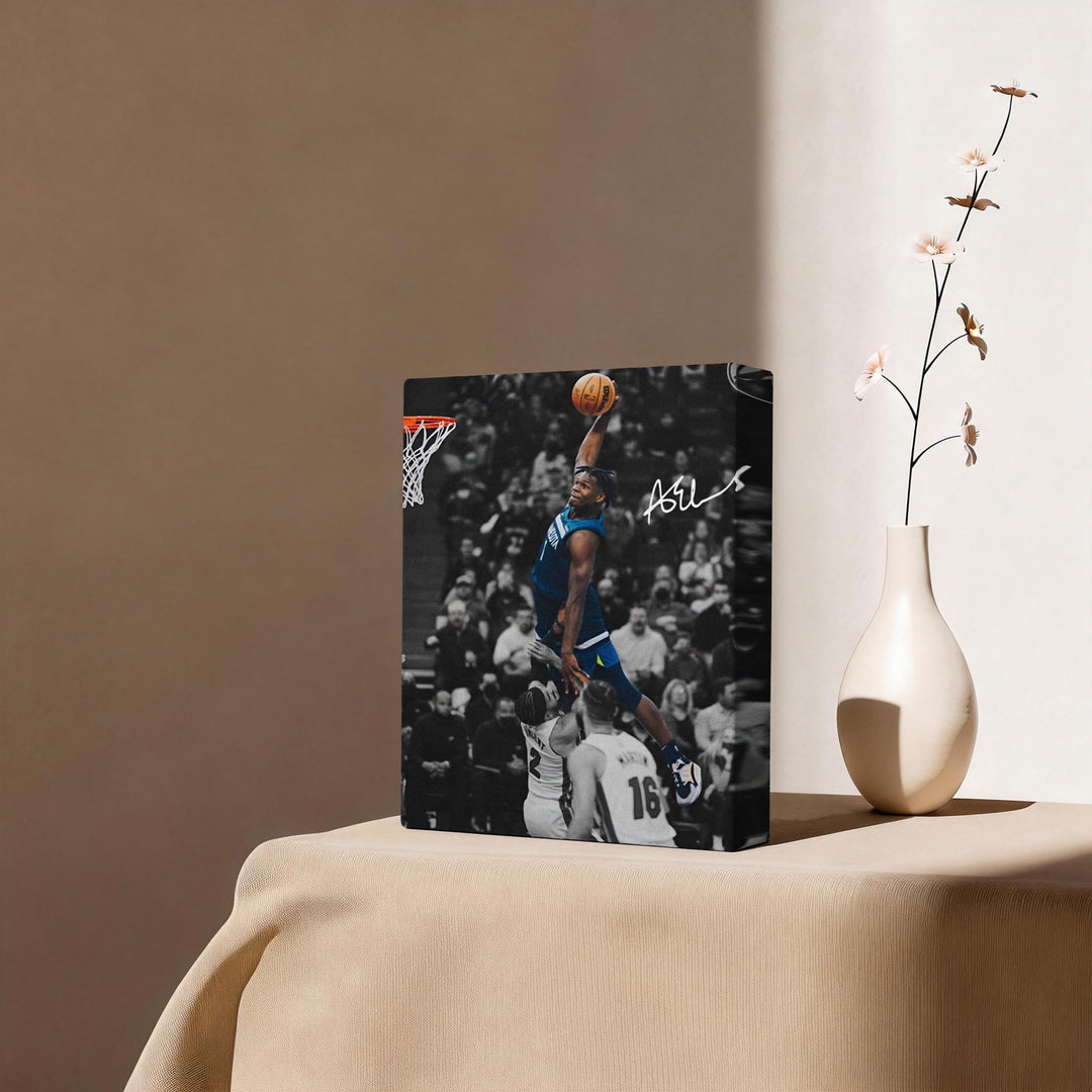 NBA Canvas Wall Art Decor - Anthony Edwards Iconic Dunk, Timberwolves Slam Dunk Action, High-Flying Basketball Moment, Sports Poster for Home
