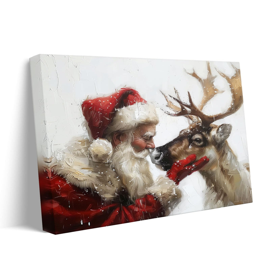 Santa Claus and Reindeer Christmas Canvas Wall Art Decor - Heartwarming Holiday Decor with Santa and His Reindeer, Ideal Addition to Living Room