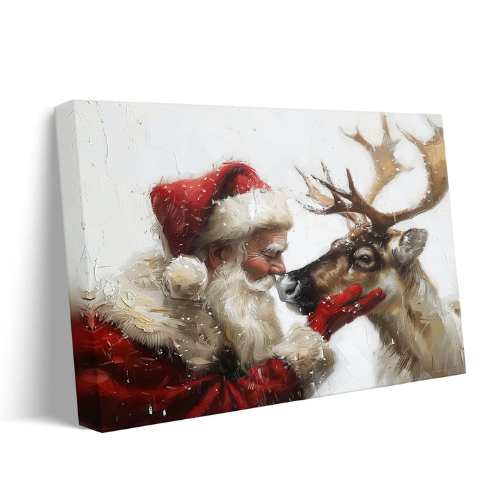 Santa Claus and Reindeer Christmas Canvas Wall Art Decor - Heartwarming Holiday Decor with Santa and His Reindeer, Ideal Addition to Living Room