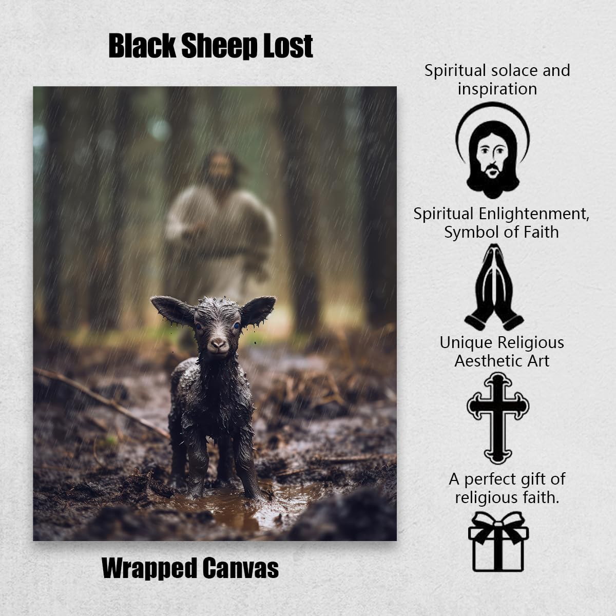Jesus and Lamb Canvas Wall Art Black Sheep Lost Picture Wall Art Canvas Print Christian Home Decor