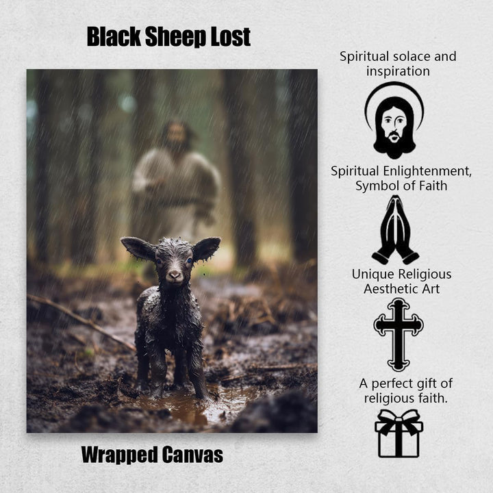 Jesus and Lamb Canvas Wall Art Black Sheep Lost Picture Wall Art Canvas Print Christian Home Decor