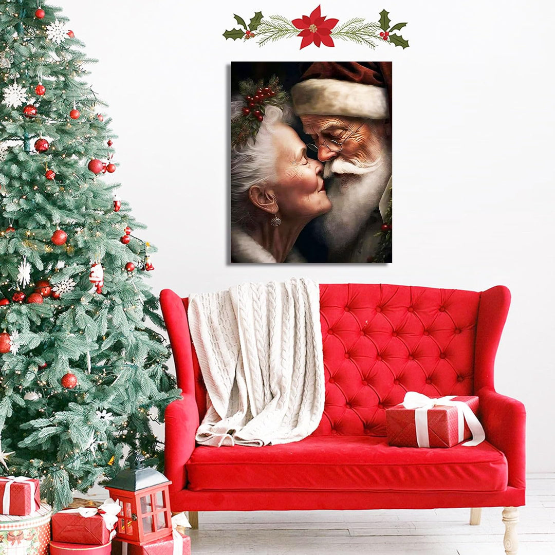 Christmas Wall Decor Mr. and Mrs. Santa Claus Canvas Print Festive Christmas Wall Art Decor for Living Room Bedroom Kitchen Wedding Anniversary Decoration