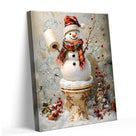 Funny Snowman Bathroom Wall Art - Christmas Toilet Snowman Paper Holder Canvas Pictures Print Poster Framed Artwork, Holiday Wall Decor Artwork for Bathroom or Living Room