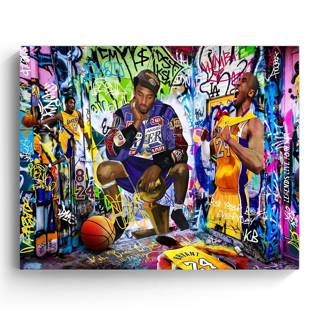 Kobe Bryant Canvas Wall Art Decor - Graffiti-Inspired Basketball Tribute Featuring Lakers Iconic Moments, Mamba Mentality Design for Living Room or Office Wall Decor