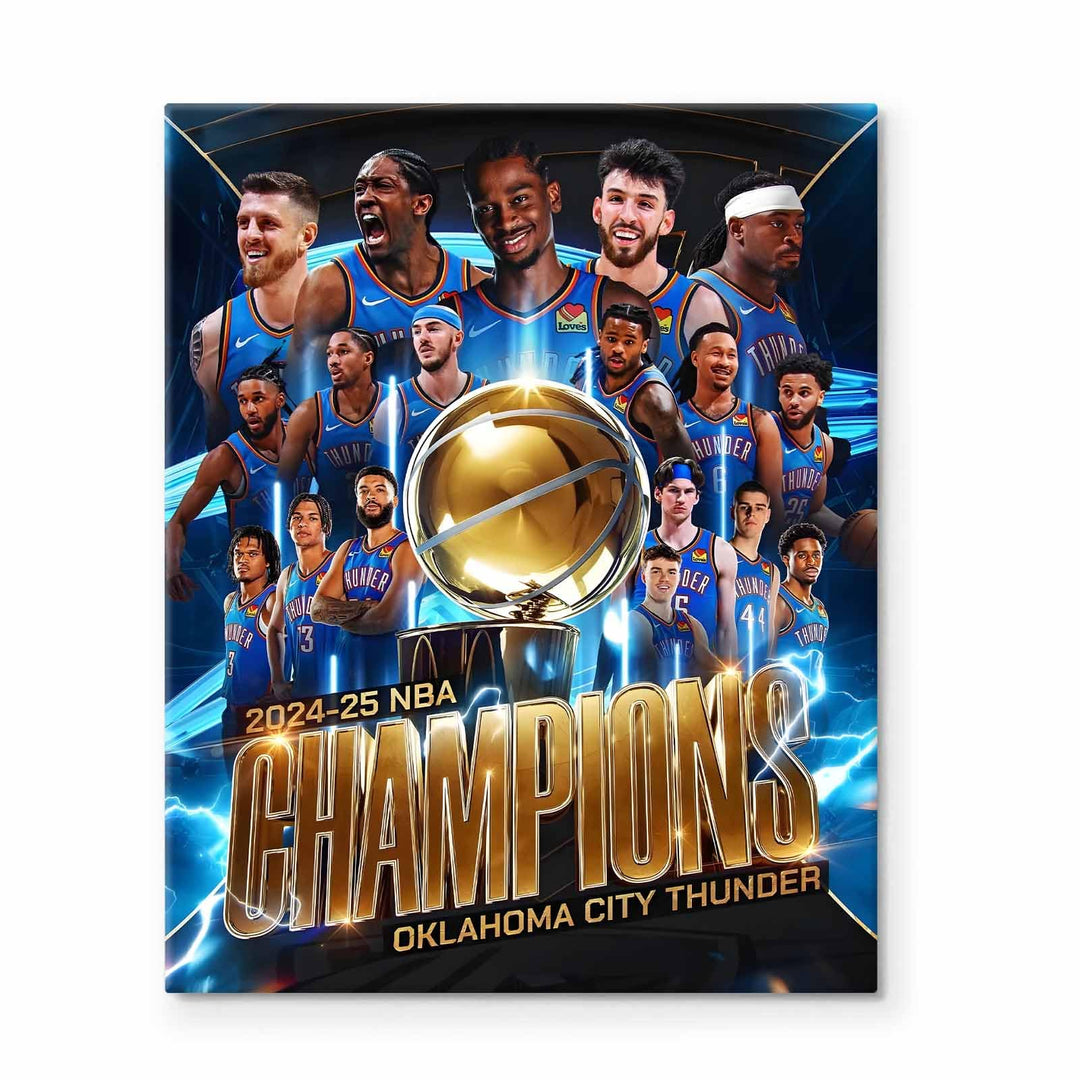 2025 NBA Finals Canvas Wall Art Decor Framed Painting - Oklahoma City Thunder Championship Team Poster Print, Golden Trophy Basketball Oil Painting, Sports Celebration Canvas Decor