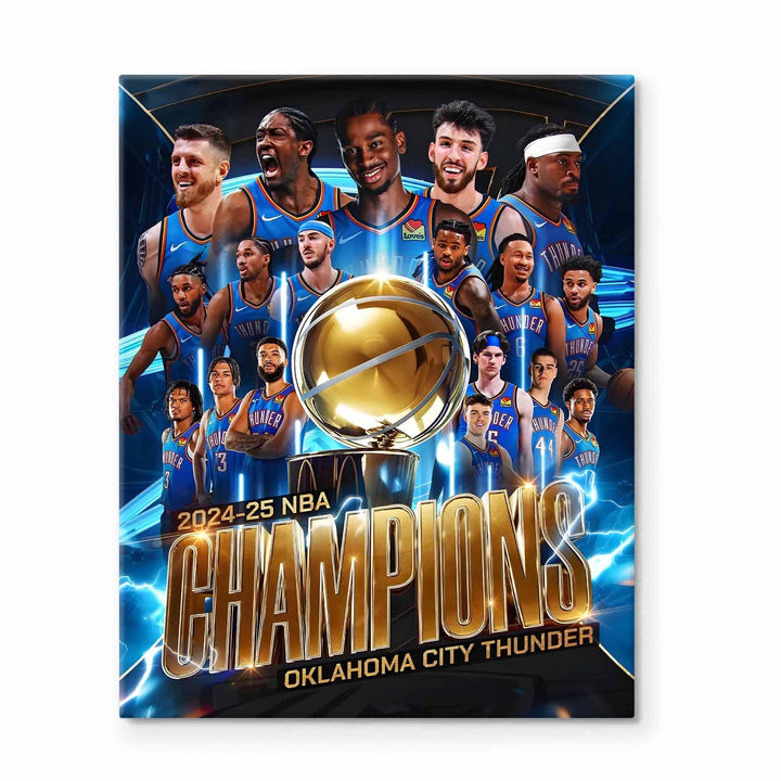 2025 NBA Finals Canvas Wall Art Decor Framed Painting - Oklahoma City Thunder Championship Team Poster Print, Golden Trophy Basketball Oil Painting, Sports Celebration Canvas Decor