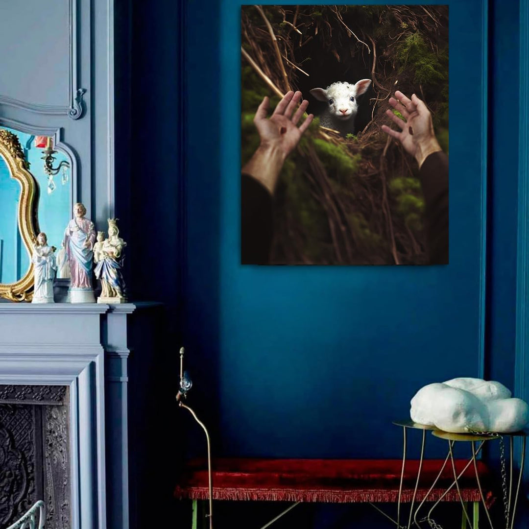 Jesus and Lamb Canvas Wall Art Jesus Reaches Down to Rescue A Lamb Picture Wall Art Canvas Print Christian Home Decor