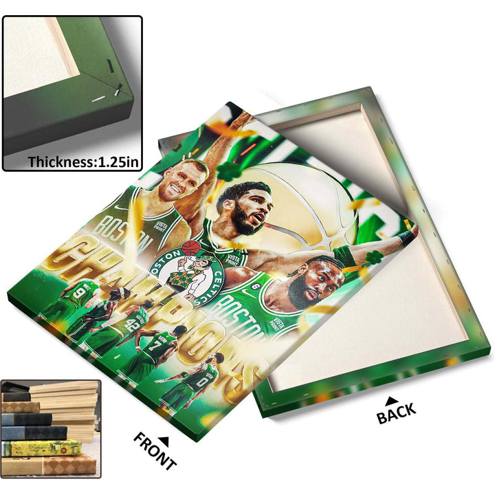 2024 Boston Celtics 2024 NBA Champions Team Composite Canvas Wall Art Painting, Gifts for Basketball Player Fans, NBA Champions Team Pictures Print On Canvas for Home Decoration