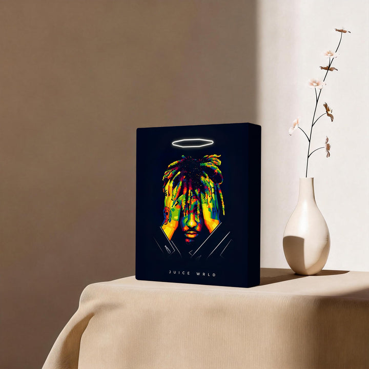 Juice WRLD Halo Canvas Wall Art Vibrant Neon Rapper Poster, Inspirational Pop Art Picture Prints, Music Aesthetic Wall Decor for Living Room Bedroom Game Room Bar Studio