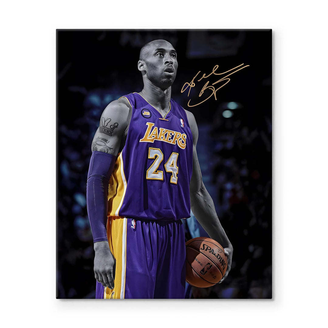 Kobe Bryant Canvas Wall Art Decor - Iconic Los Angeles Lakers No. 24 Basketball Artwork with Autograph Style Print, Inspirational Sports Canvas for Home, Office or Gym Wall Decor