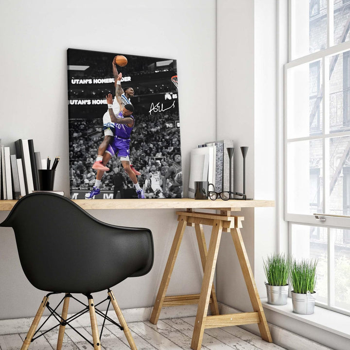 Basketball Canvas Wall Art, Exciting Anthony Edwards Dunk Print Poster for Bedroom Living Room Wall Decor, NBA Star Oil Painting Inspirational Sports Pictures Decoration