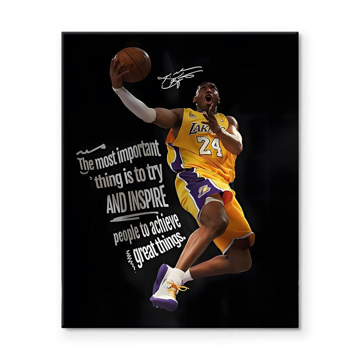 Kobe Bryant Canvas Wall Art Decor - 8X10 inch Inspirational Dunk, Lakers No. 24 Basketball Poster, Black Background Canvas Print for Home Office or Sports Room Decoration