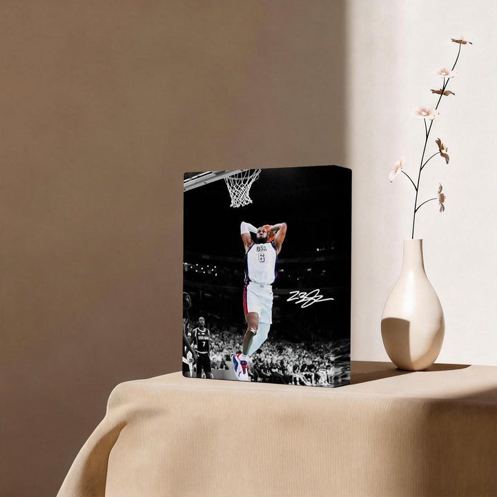 NBA Canvas Wall Art Decor - LeBron James Iconic Dunk for Team USA, Basketball Olympic Moment, Patriotic Sports Poster for Home