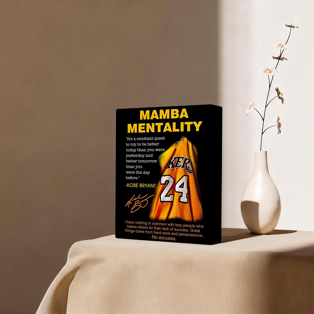 Kobe Bryant Canvas Wall Art Decor - Mamba Mentality Poster with Iconic Jersey and Inspirational Quotes, Motivational Artwork for Home