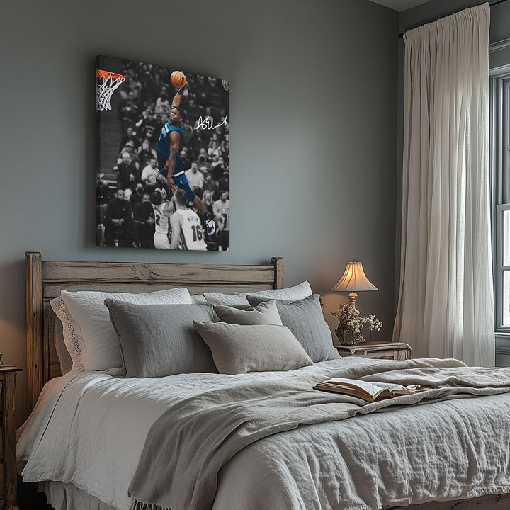 NBA Canvas Wall Art Decor - Anthony Edwards Iconic Dunk, Timberwolves Slam Dunk Action, High-Flying Basketball Moment, Sports Poster for Home