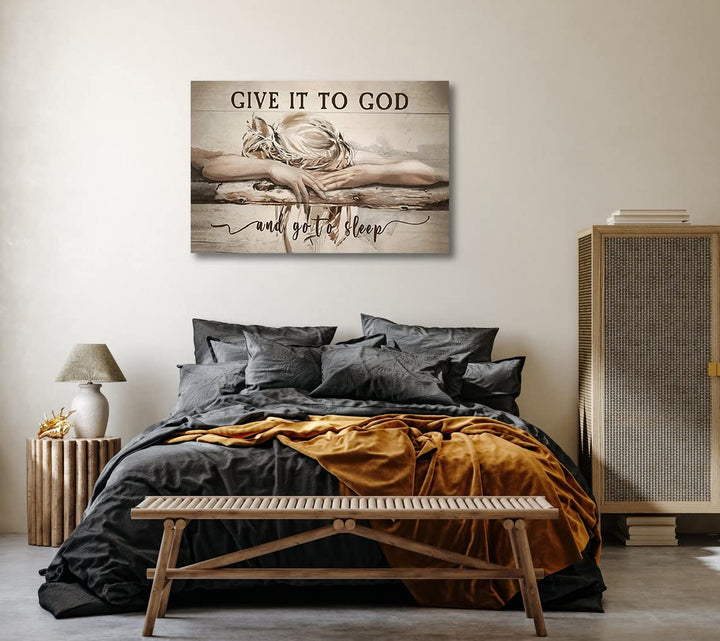 Inspirational Canvas Wall Art - 'Give It to God, and Go to Sleep' Quote - Christian Wall Art for Bedroom House Decor