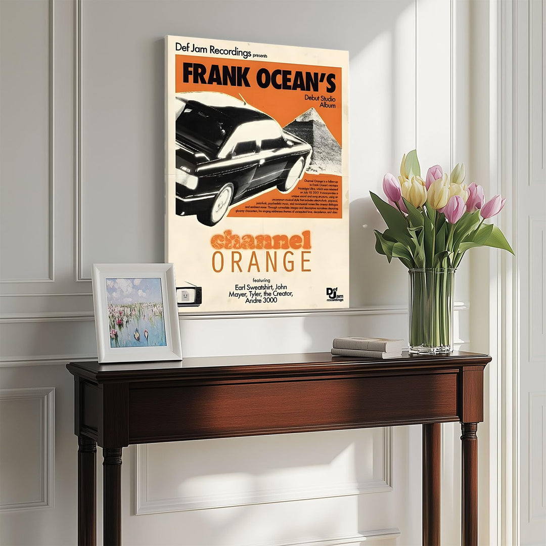 Frank Ocean Canvas Wall Art, Channel Orange Album Cover Print Poster, Vintage Framed Music Wall Artwork for Bedroom, Lounge, Studio or Music Room Aesthetic Decor