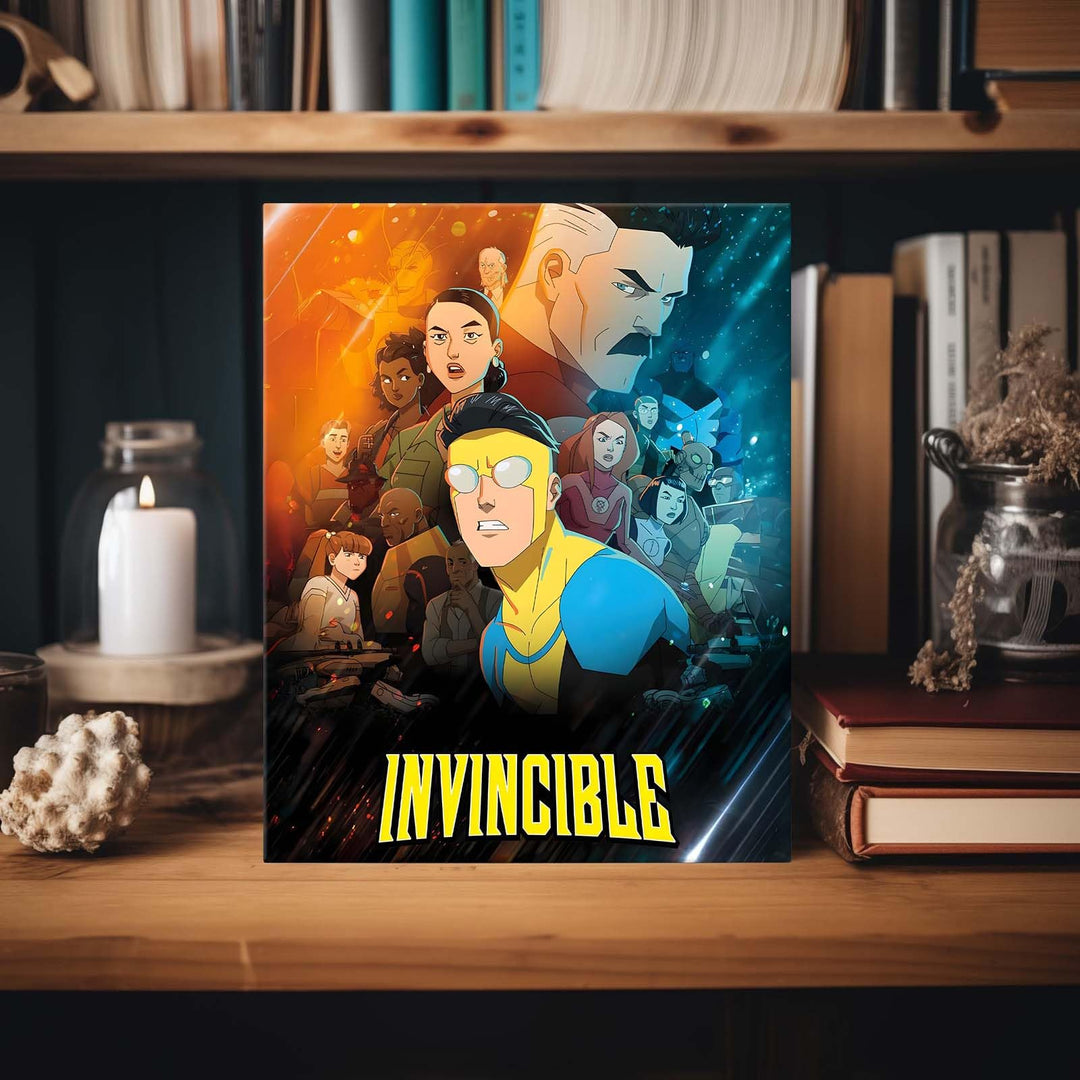Invincible Hero Canvas Wall Art, Abstract Superhero Portrait Print Poster, Graphic Novel Framed Wall Aesthetic Artwork Painting for Game Room, Bedroom, Office or Fan Decor