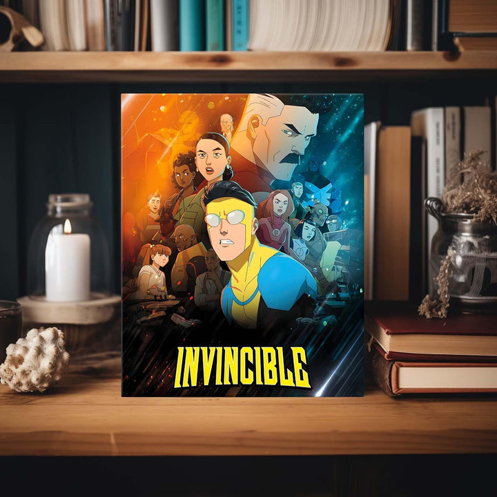 Invincible Hero Canvas Wall Art, Abstract Superhero Portrait Print Poster, Graphic Novel Framed Wall Aesthetic Artwork Painting for Game Room, Bedroom, Office or Fan Decor