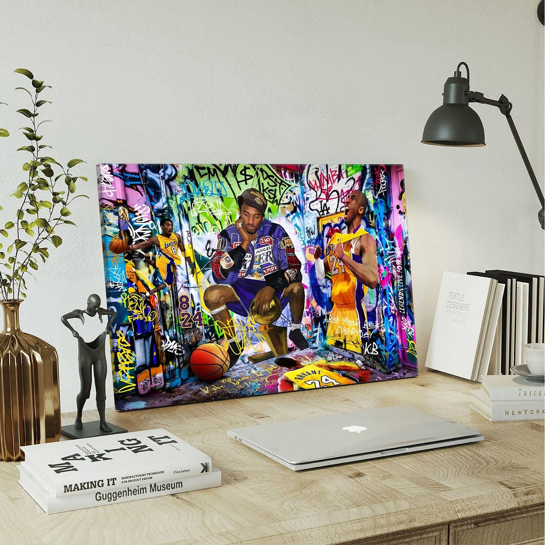 Kobe Bryant Canvas Wall Art Decor - Graffiti-Inspired Basketball Tribute Featuring Lakers Iconic Moments, Mamba Mentality Design for Living Room or Office Wall Decor