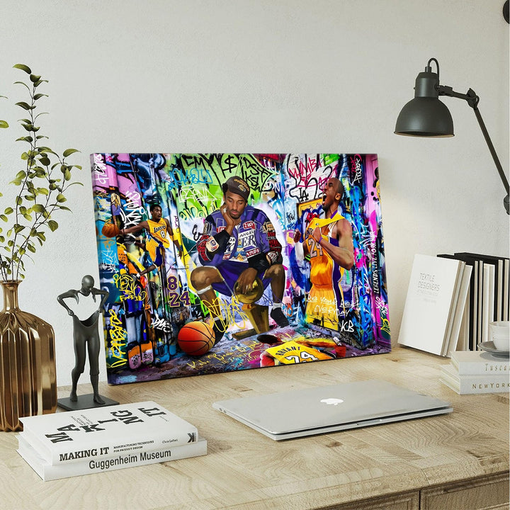 Kobe Bryant Canvas Wall Art Decor - Graffiti-Inspired Basketball Tribute Featuring Lakers Iconic Moments, Mamba Mentality Design for Living Room or Office Wall Decor