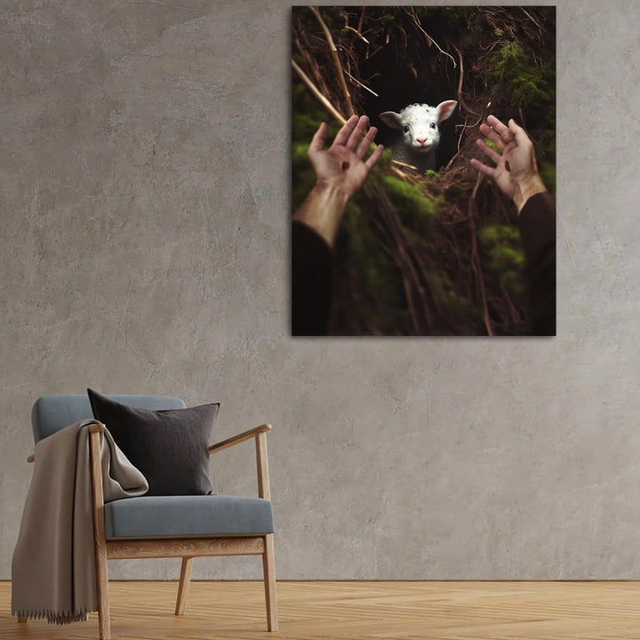 Jesus and Lamb Canvas Wall Art Jesus Reaches Down to Rescue A Lamb Picture Wall Art Canvas Print Christian Home Decor