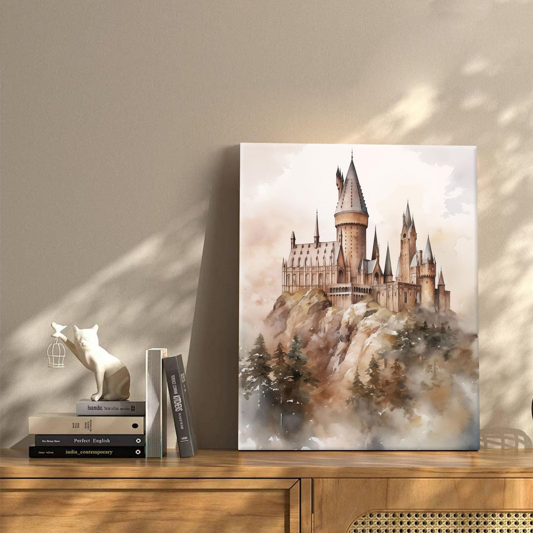 Hogwarts Canvas School of Witchcraft and Wizardry Wall Art, Magic World Oil Painting Print, Majestic Castle Decor for Bedroom Living Room, Dreamy Art for Witchcraft Fans